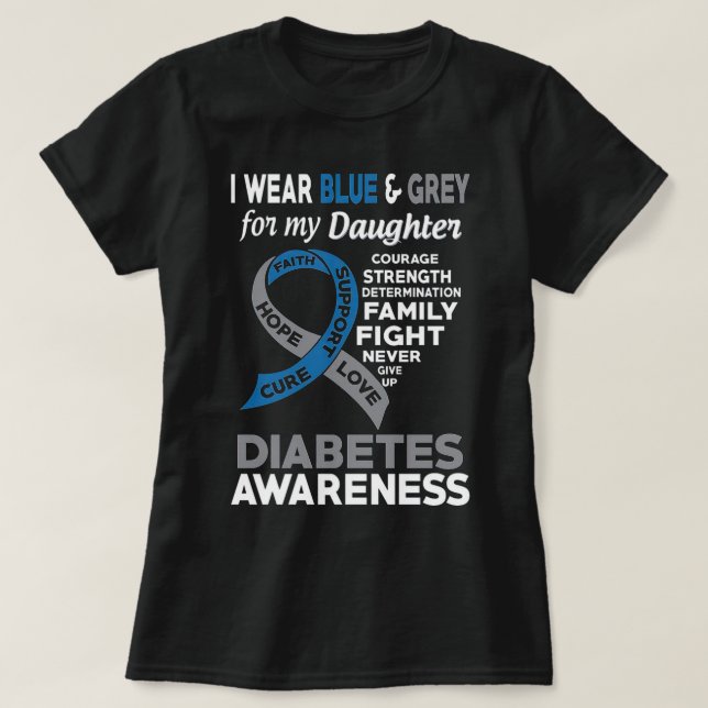 I Bära Blue&amp; Grått for My DaughDiabetes A T Shirt (Design framsida)