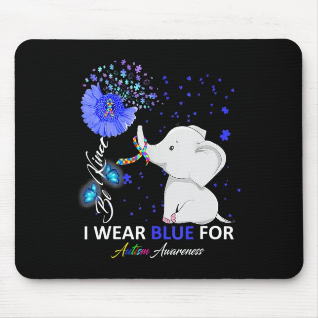 I Bära Blue Autism Awareness Cute Elephant Sunflow Musmatta (Framsidan)