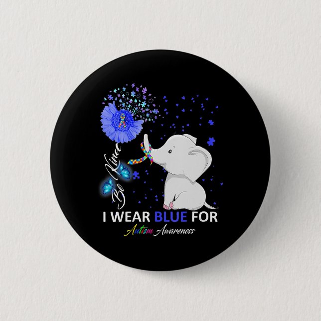 I Bära Blue Autism Awareness Elephant Autism Awar Knapp (Framsida)