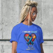 I Bära Blue Autism Awareness - Puzzle Heart Ribbon