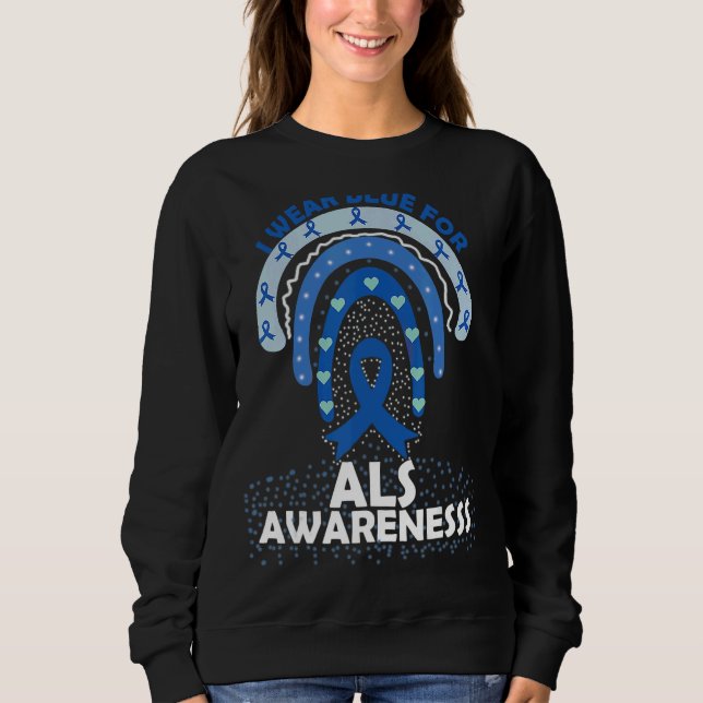 I Bära Blue for Als Awareness Montonus Rainbow T Shirt (Framsida)