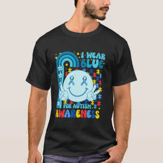 I Bära Blue for Autism Awareness Månad Smile Ansik T Shirt