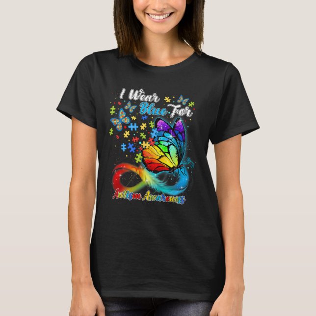 I Bära Blue for Autism Awareness Monte Butterfly C T Shirt (Framsida)