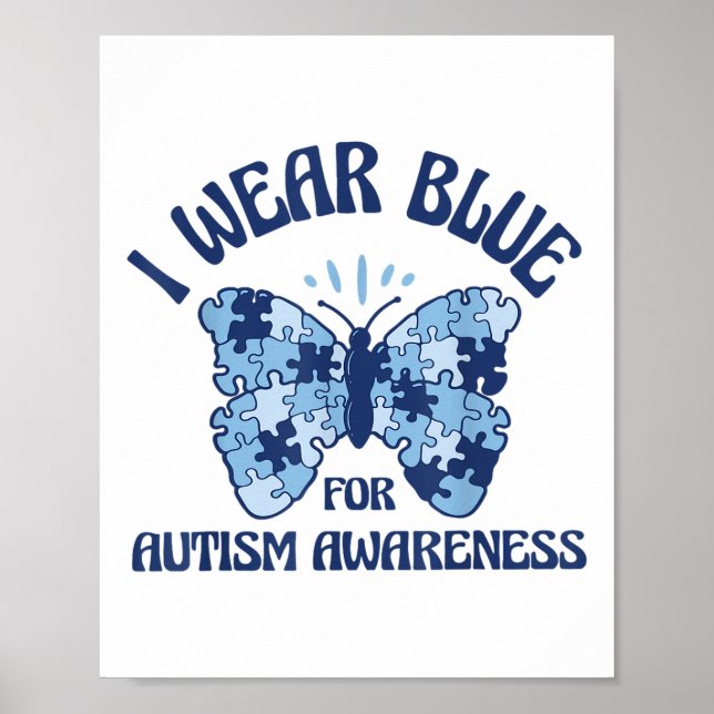 I Bära Blue for Autism Awareness Monte Butterfly P Poster (Framsidan)