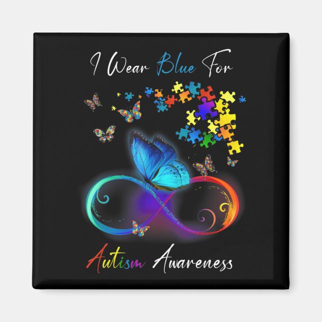 I Bära Blue for Autism Awareness Puzzle Mamma Papp Magnet (Framsidan)