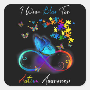 I Bära Blue for Autism Awareness shirt Puzzle Mamm Fyrkantigt Klistermärke