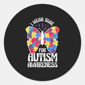 I Bära Blue for Autism Runt Klistermärke