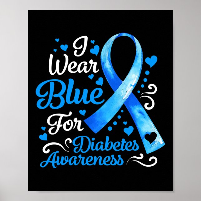 I Bära Blue for Diabetes Awareness Blue Ribbon Man Poster (Framsidan)