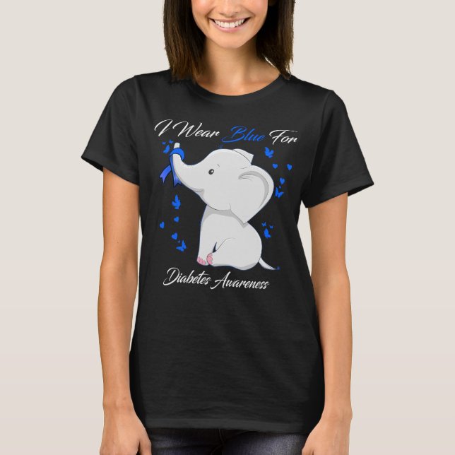I Bära Blue for Diabetes Awareness Elephant T Shirt (Framsida)