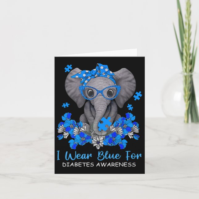 I Bära Blue for Diabetes Awareness Elephant Warrio Kort (Framsida)