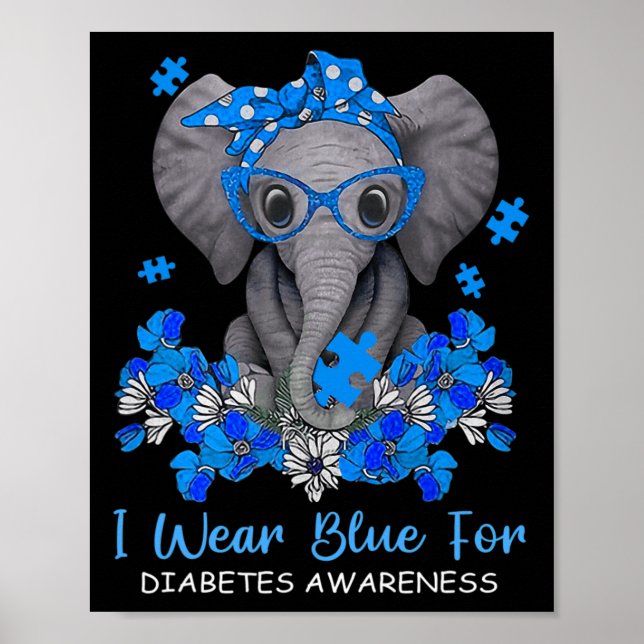 I Bära Blue for Diabetes Awareness Elephant Warrio Poster (Framsidan)
