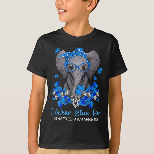 I Bära Blue for Diabetes Awareness Elephant Warrio T Shirt (Framsida)