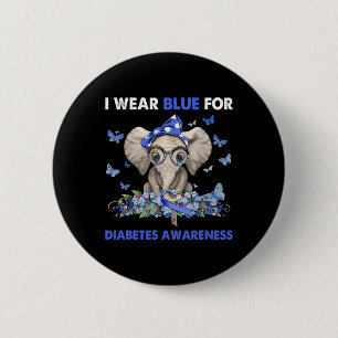 I Bära Blue for Diabetes Awareness Elephants Knapp