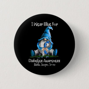 I Bära Blue for Diabetes Awareness Gnome Knapp