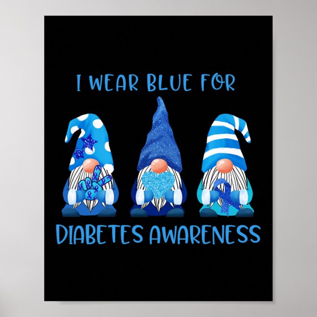 I Bära Blue for Diabetes Awareness Gnomes Peace Lo Poster (Framsidan)