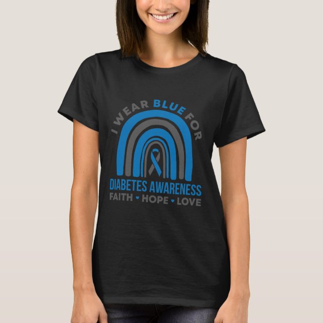I Bära Blue for Diabetes Awareness Month Rainbow T Shirt (Framsida)