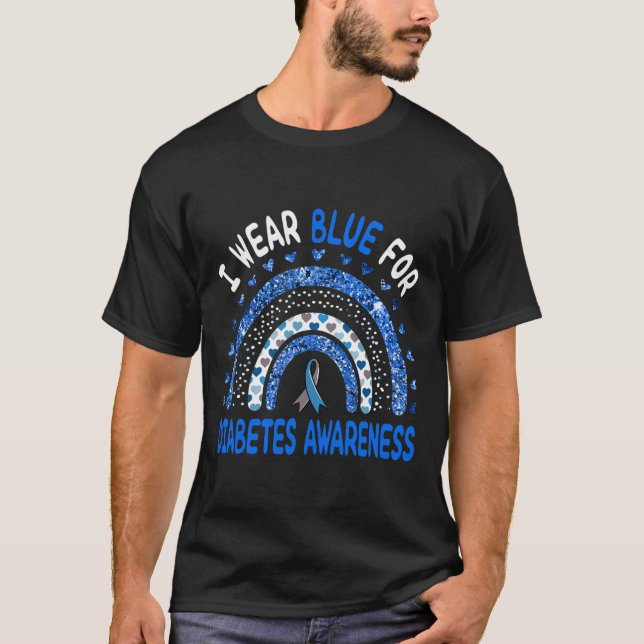 I Bära Blue for Diabetes Awareness Rainbow Manar W T Shirt (Framsida)