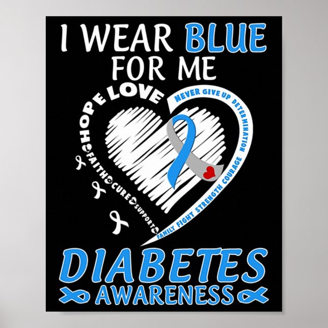 I Bära Blue For Me Diabetes Awareness Blue Ribbon Poster (Framsidan)