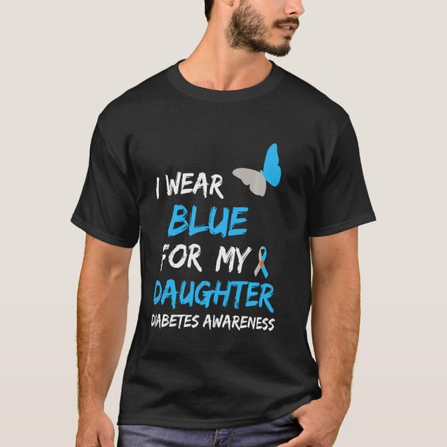 I Bära Blue för min dotter Diabetes Awareness Rib T Shirt (Framsida)