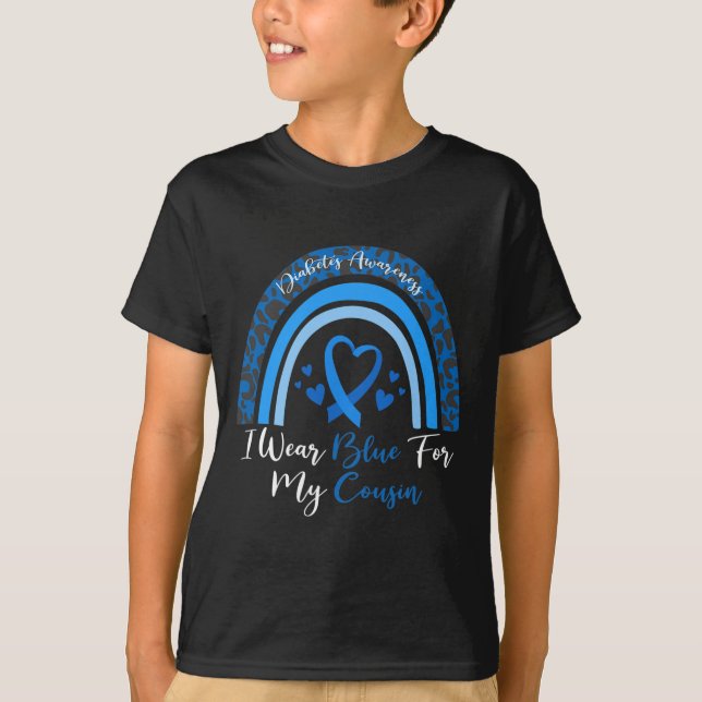 I Bära Blue för min kusin Rainbow Leopard Diabetes T Shirt (Framsida)