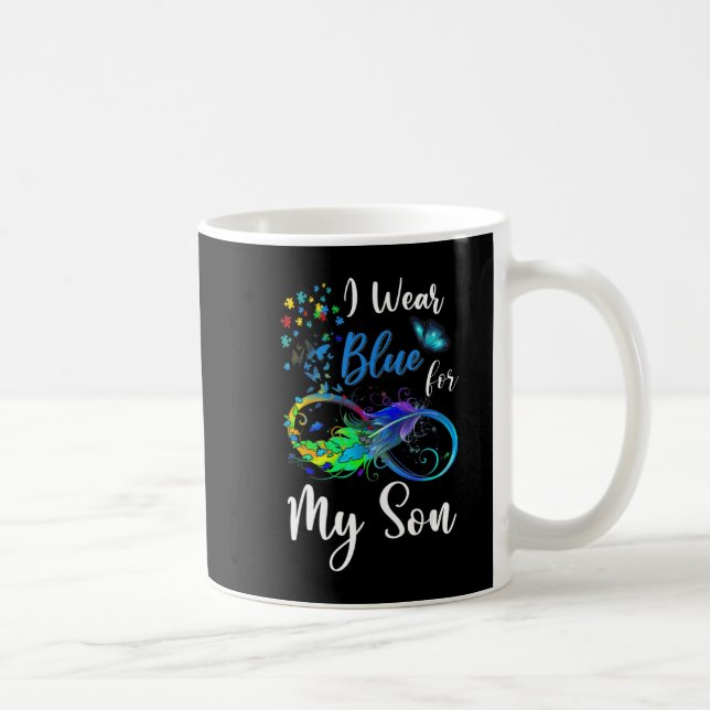I Bära Blue för Min son Autism Awareness Mamma Pap Kaffemugg (Höger)