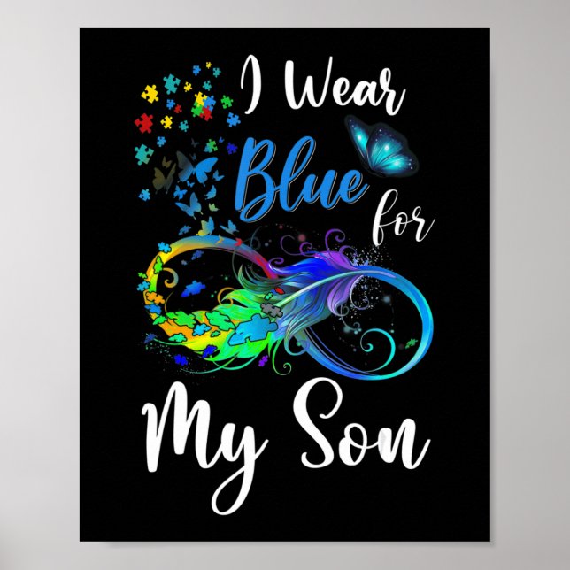I Bära Blue för Min son Autism Awareness Mamma Pap Poster (Framsidan)