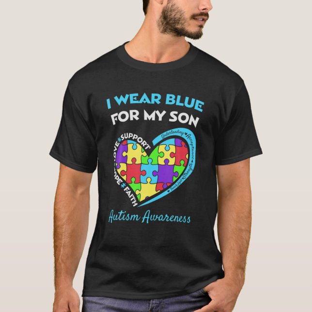 I Bära Blue för Min son Autism Awareness Mamma Pap T Shirt (Framsida)