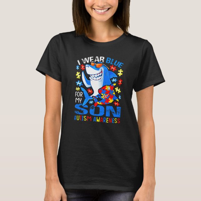 I Bära Blue for Min son Autism Awareness Shark T Shirt (Framsida)