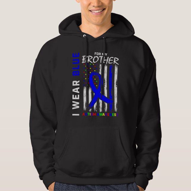 I Bära Blue for My Brother Autism Awareness Amerik Hoodie (Framsida)
