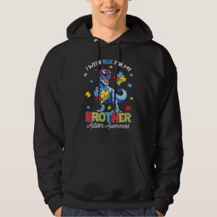 I Bära Blue for My Brother Autism Awareness Dinosa Hoodie