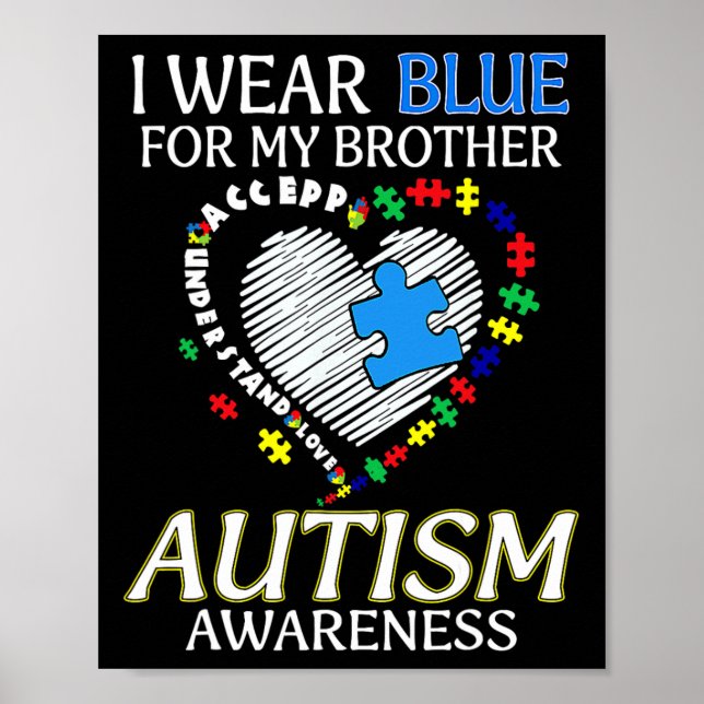 I Bära Blue for My Brother Autism Awareness Unward Poster (Framsidan)