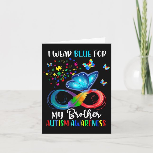 I Bära Blue for My Brother Autism Puzzle Butterfly Kort (Framsida)
