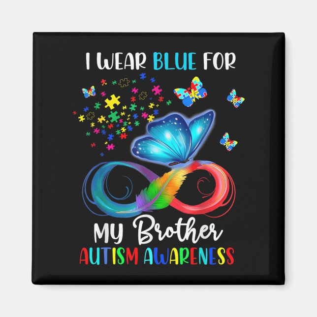 I Bära Blue for My Brother Autism Puzzle Butterfly Magnet (Framsidan)