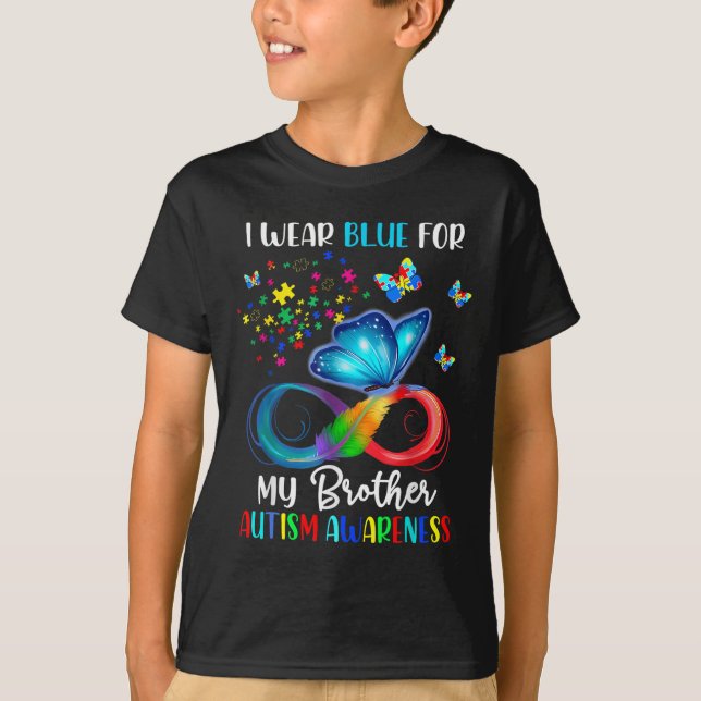 I Bära Blue for My Brother Autism Puzzle Butterfly T Shirt (Framsida)