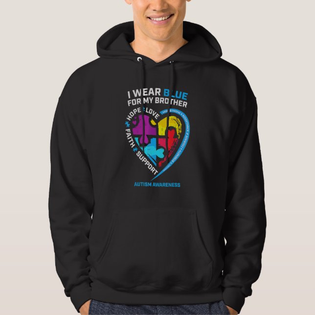 I Bära Blue for My Brother Kids Autism Awareness S Hoodie (Framsida)