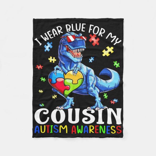 I Bära Blue for My Cousin Autism Awareness Dinosau Fleecefilt (Framsidan)