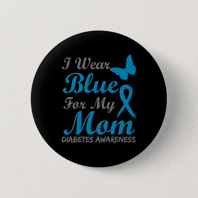 I Bära Blue for My Mamma Diabetes Awareness Ribbon Knapp (Framsida)