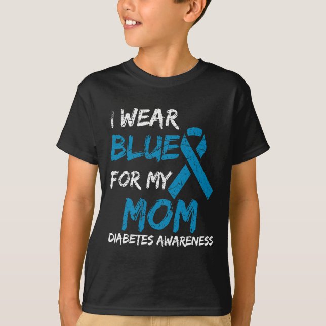 I Bära Blue for My Mamma Diabetes Awareness Ribbon T Shirt (Framsida)