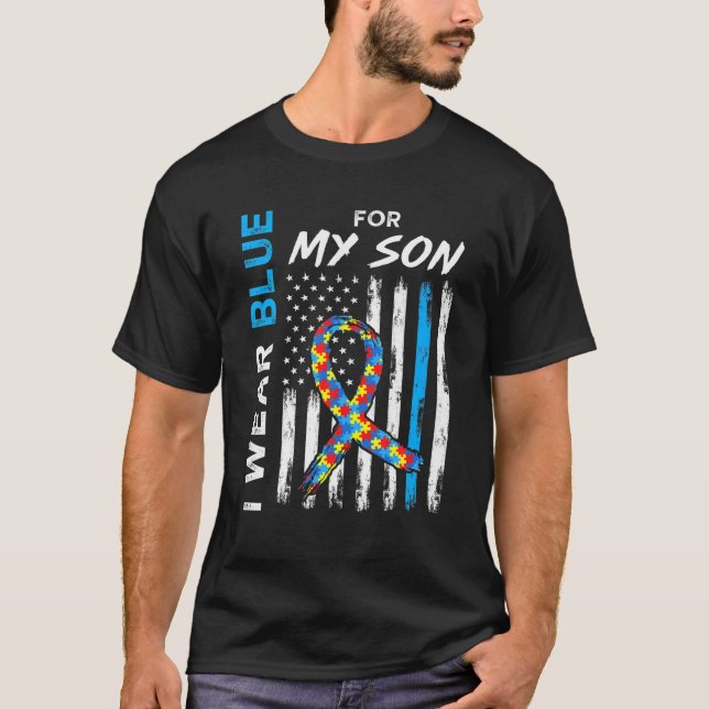 I Bära Blue for My Son American Flagga Ribbon Puzz T Shirt (Framsida)