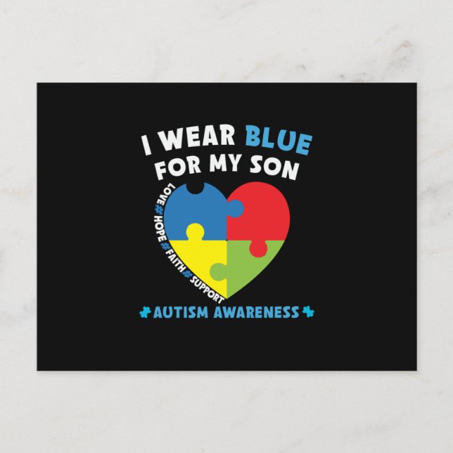 I Bära Blue for My Son Autism Awareness Inbjudan Vykort (Framsida)