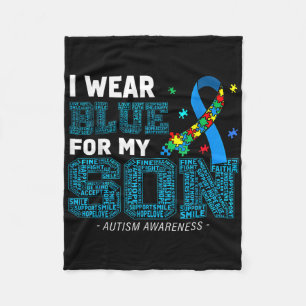 I Bära Blue for My Son Autism Awareness Mamma Papp Fleecefilt