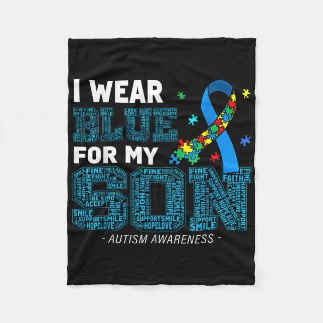 I Bära Blue for My Son Autism Awareness Mamma Papp Fleecefilt (Framsidan)