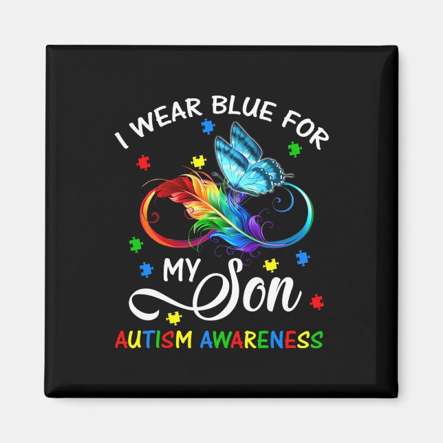 I Bära Blue for My Son Autism Awareness Mamma Papp Magnet (Framsidan)