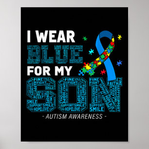 I Bära Blue for My Son Autism Awareness Mamma Papp Poster