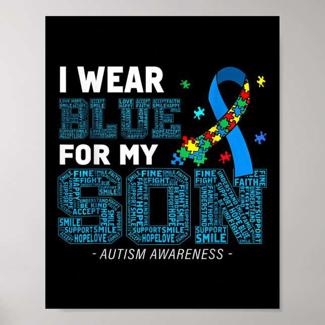 I Bära Blue for My Son Autism Awareness Mamma Papp Poster (Framsidan)
