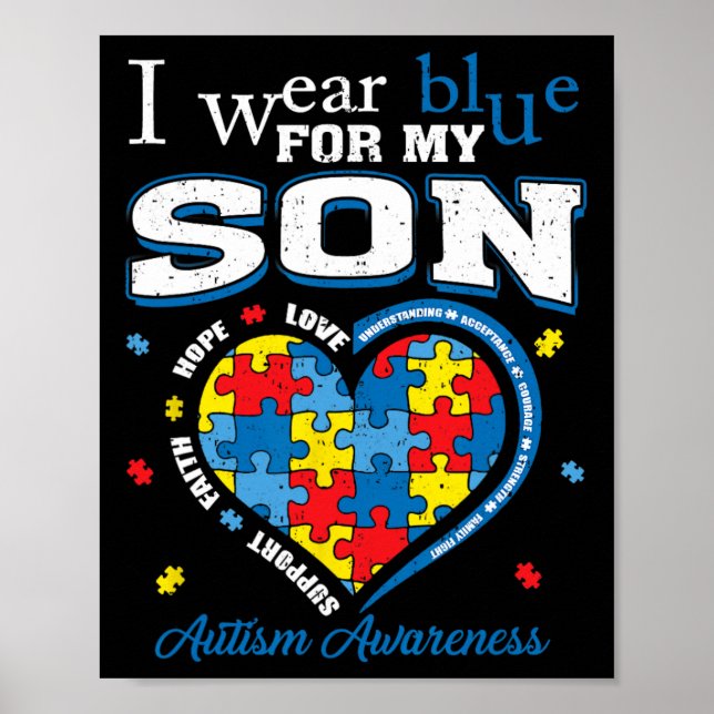 I Bära Blue for My Son Autism Awareness Mamma Papp Poster (Framsidan)