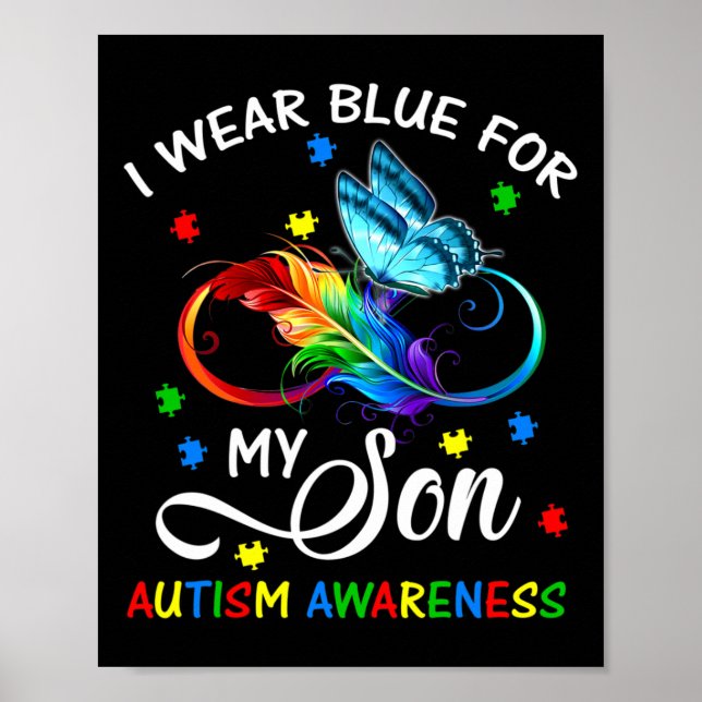 I Bära Blue for My Son Autism Awareness Mamma Papp Poster (Framsidan)