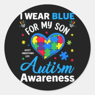 I Bära Blue for My Son Autism Awareness Mamma Papp Runt Klistermärke