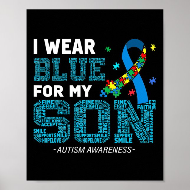 I Bära Blue for My Son Autism Awareness Month Mamm Poster (Framsidan)