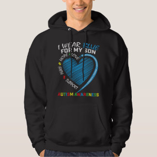 I Bära Blue for My Son Autism Awareness Parants Mo Hoodie